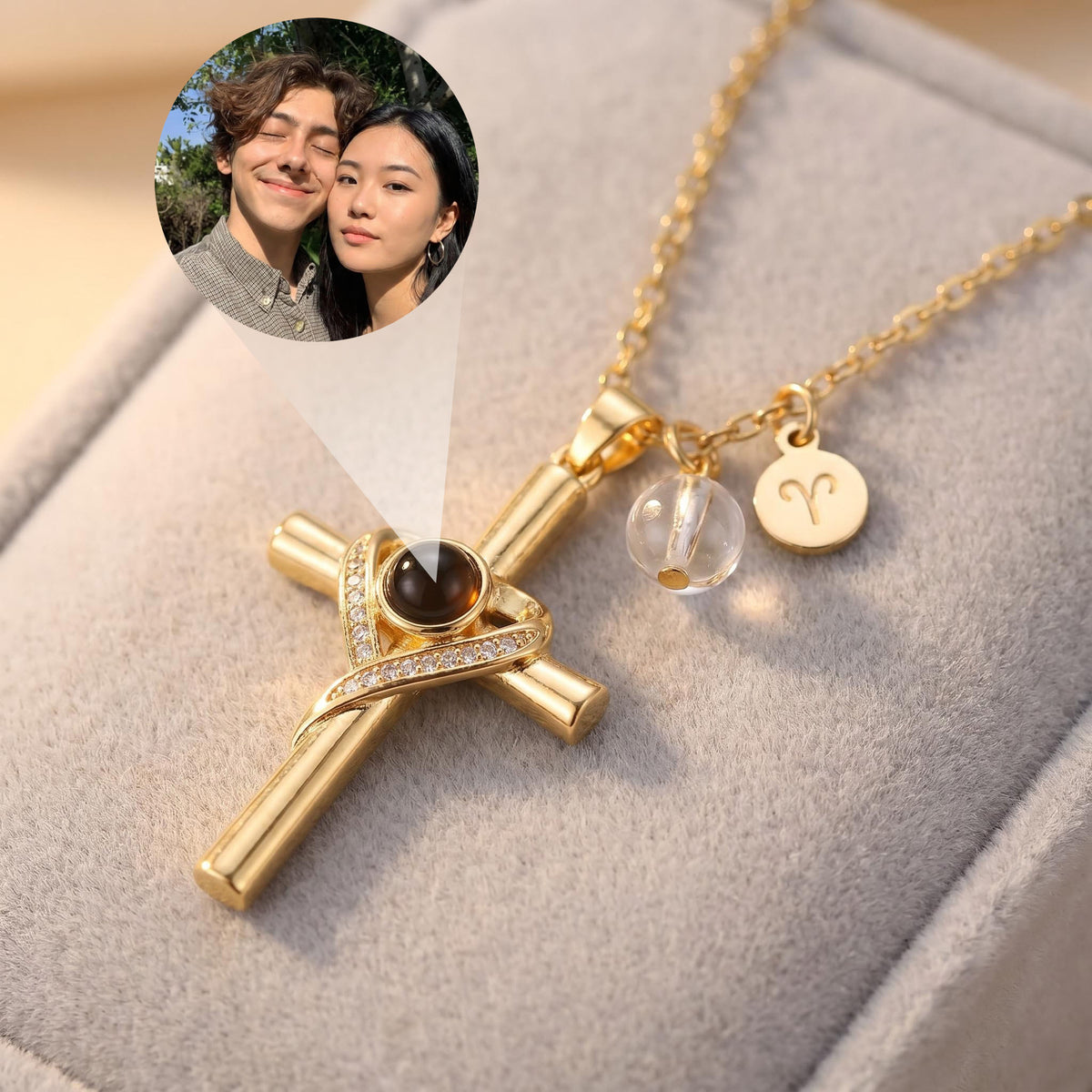 The Shine of Faith Cross Photo Projection Necklace