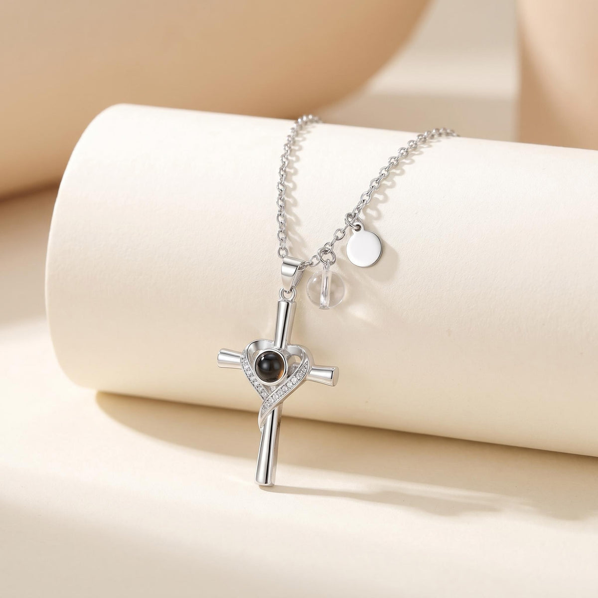 The Shine of Faith Cross Photo Projection Necklace